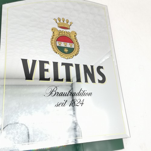 366 - German adverting mirror for Veltins established in 1824, slight chip to corner.