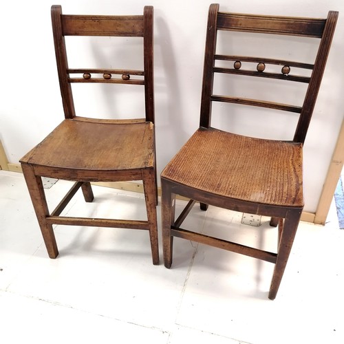 369 - Antique country elm seated chair, with some signs of old worm, and another matched 41 cm wide, 36 cm... 