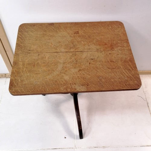 370 - Antique tilt top oak occasional table on turned column and tripod base, 67 cm wide, 52 cm deep, 65 c... 