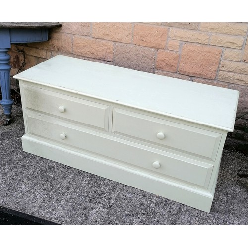 371 - 2 over 1 pine drawer base with green paint finish - 120cm x x 46cm x 54cm deep