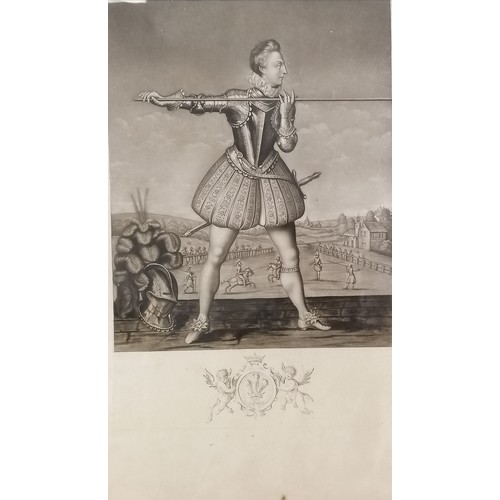 373 - Framed antique mezzotint of Henry Frederick, Prince of Wales (1594–1612) (Exercising with a Lance) a... 