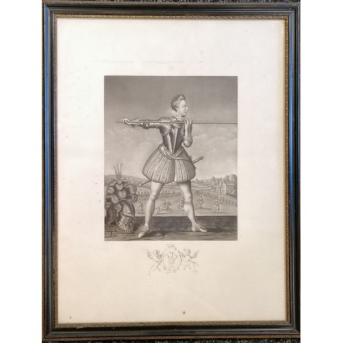 373 - Framed antique mezzotint of Henry Frederick, Prince of Wales (1594–1612) (Exercising with a Lance) a... 