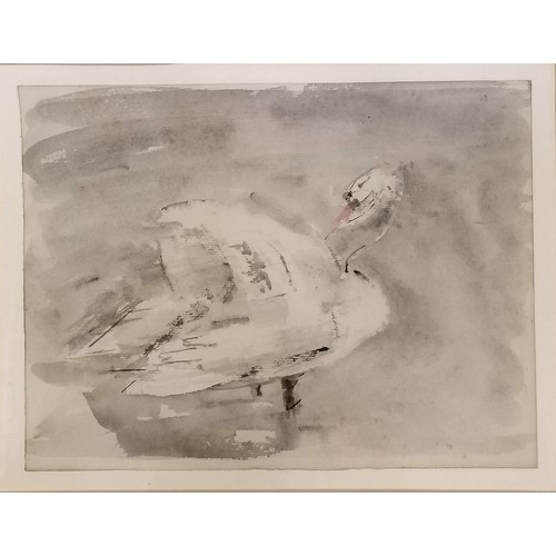 382 - Framed watercolour painting of a swan - frame 39cm x 44cm