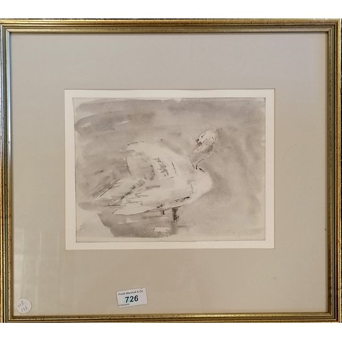 382 - Framed watercolour painting of a swan - frame 39cm x 44cm