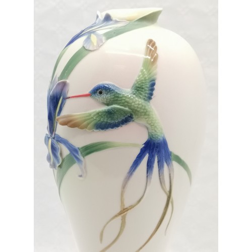 388 - Franz Porcelain Bluebird & Iris Vase, 37 cm high, In good overall condition.