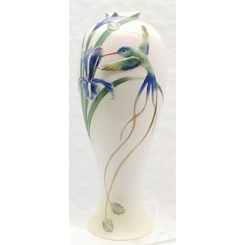 388 - Franz Porcelain Bluebird & Iris Vase, 37 cm high, In good overall condition.