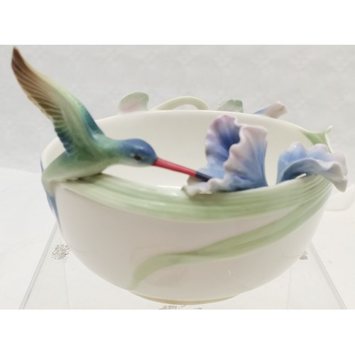 391 - Franz Porcelain Bluebird & Iris bowl, 13.5 cm diameter, 12 cm high, t/w Blue bird cup and saucer, bo... 