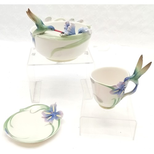 391 - Franz Porcelain Bluebird & Iris bowl, 13.5 cm diameter, 12 cm high, t/w Blue bird cup and saucer, bo... 