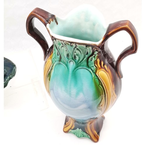 394 - Austrian Art Nouveau floral 2 handled vase, 46 cm high, 20 cm wide, some slight surface chips, t/w  ... 