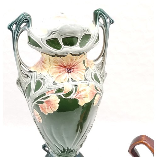 394 - Austrian Art Nouveau floral 2 handled vase, 46 cm high, 20 cm wide, some slight surface chips, t/w  ... 