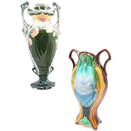 394 - Austrian Art Nouveau floral 2 handled vase, 46 cm high, 20 cm wide, some slight surface chips, t/w  ... 