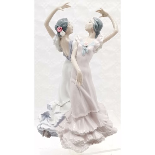 398 - Lladro Pair of Spanish Flamenco dancers 'Olé' 28cm high, Young girl in Flamenco dress holding pot of... 