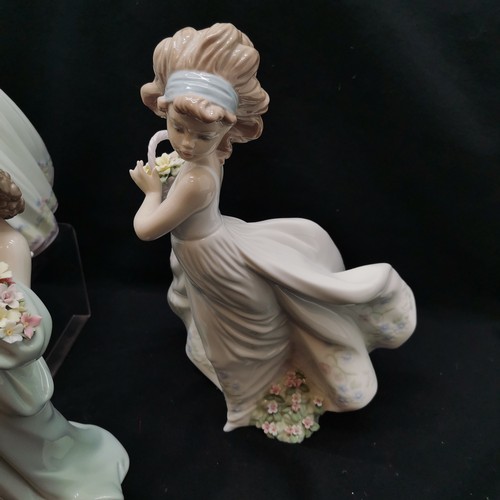 401 - Lladro Cinderella figure, 26.5 cm high, Girl with basket of flowers, 28.5 cm high, t/w girl with bou... 