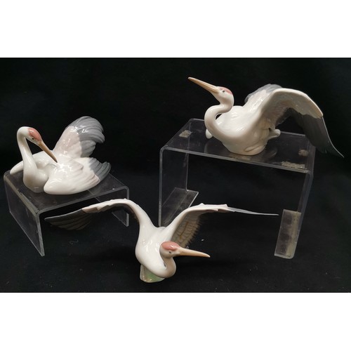 403 - Set of 3 Lladro Oriental cranes, in different positions, largest, 8 cm high. all good condition.