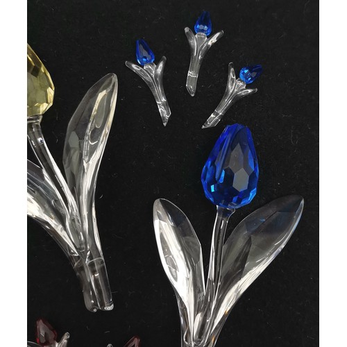 409 - Swarovski Crystal set of 3 tulips, 9 cm length, t/w 8 miniature tulips 1 a/f