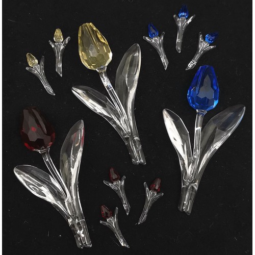 409 - Swarovski Crystal set of 3 tulips, 9 cm length, t/w 8 miniature tulips 1 a/f