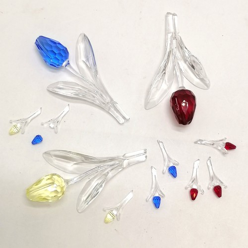 409 - Swarovski Crystal set of 3 tulips, 9 cm length, t/w 8 miniature tulips 1 a/f