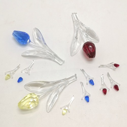 409 - Swarovski Crystal set of 3 tulips, 9 cm length, t/w 8 miniature tulips 1 a/f