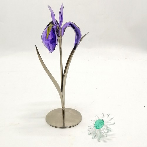 410 - Swarovski crystal Blue iris on stand, 20 cm high. t/w daisy head, all good condition.