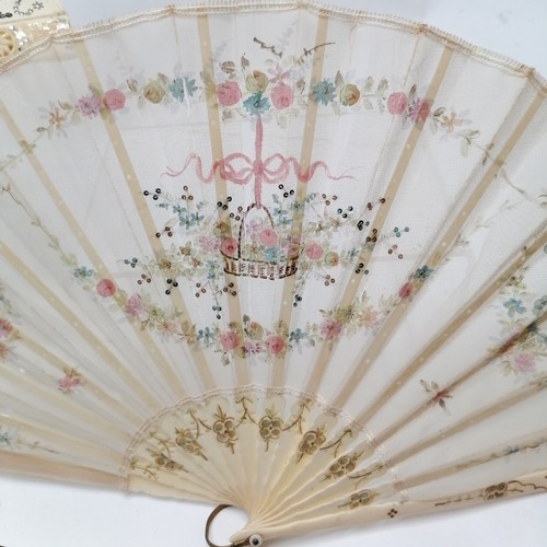 425 - 2 x antique fans with sequin decoration (1 with original box & the other has slight deterioration), ... 