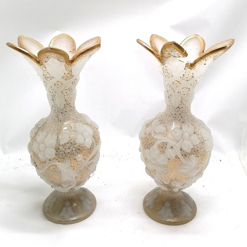 443 - Pair of Victorian Bohemian gilt decorated opaque glass vases - 34cm high & top 1 of 1 a/f otherwise ... 