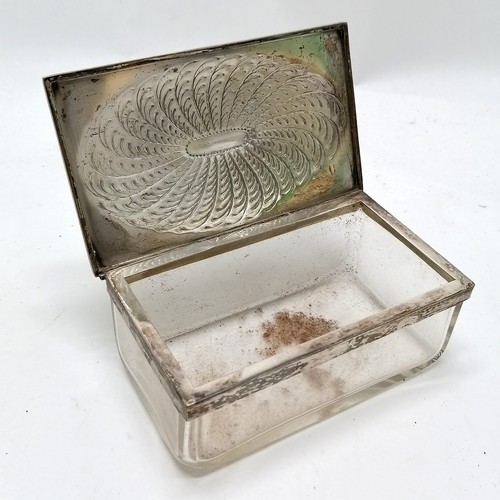 444 - Continental Art Nouveau silver plated hinged lid (with blue detail) glass box (14cm x 8cm x 5.5cm - ... 