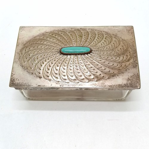 444 - Continental Art Nouveau silver plated hinged lid (with blue detail) glass box (14cm x 8cm x 5.5cm - ... 