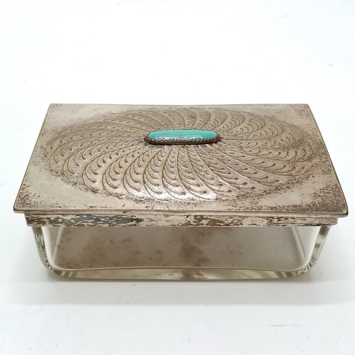 444 - Continental Art Nouveau silver plated hinged lid (with blue detail) glass box (14cm x 8cm x 5.5cm - ... 