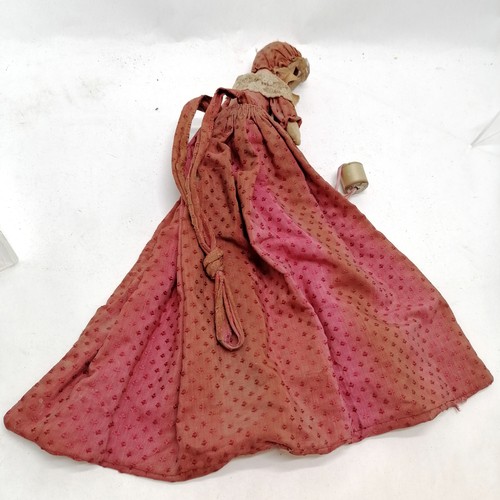 447 - Vintage hand made sewing bag in the form of a girl with a bonnet wearing an apron for holding sewing... 