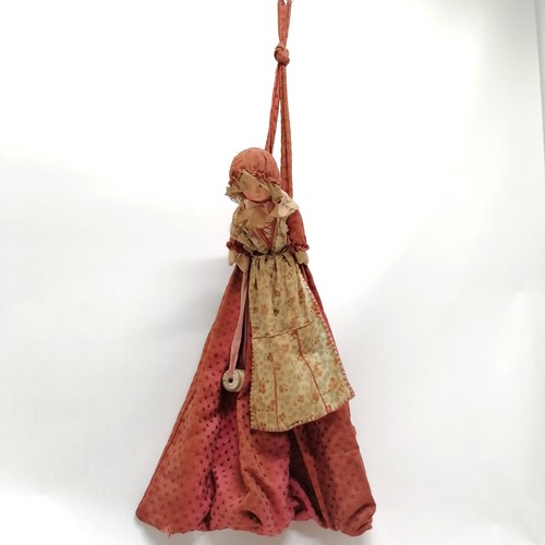 447 - Vintage hand made sewing bag in the form of a girl with a bonnet wearing an apron for holding sewing... 