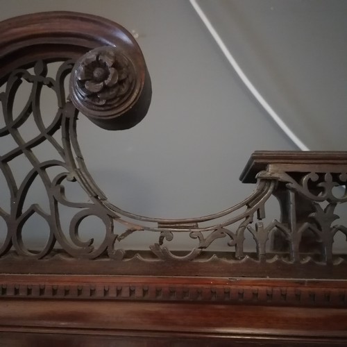 469 - Antique mahogany part 2 door glazed bookcase, with carved scroll fretwork pediment a/f, 2 glass pane... 