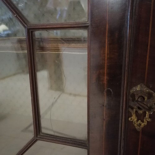 469 - Antique mahogany part 2 door glazed bookcase, with carved scroll fretwork pediment a/f, 2 glass pane... 