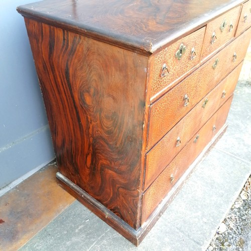 471 - 17th Century oak William & Mary chest of 3 short and 3 long graduated drawers, with brass triangular... 