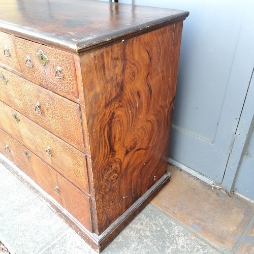 471 - 17th Century oak William & Mary chest of 3 short and 3 long graduated drawers, with brass triangular... 