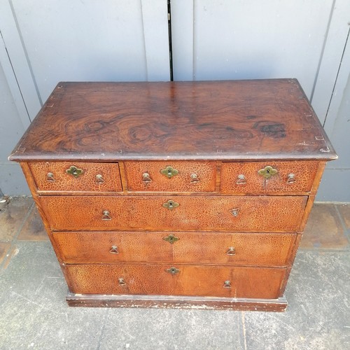 471 - 17th Century oak William & Mary chest of 3 short and 3 long graduated drawers, with brass triangular... 