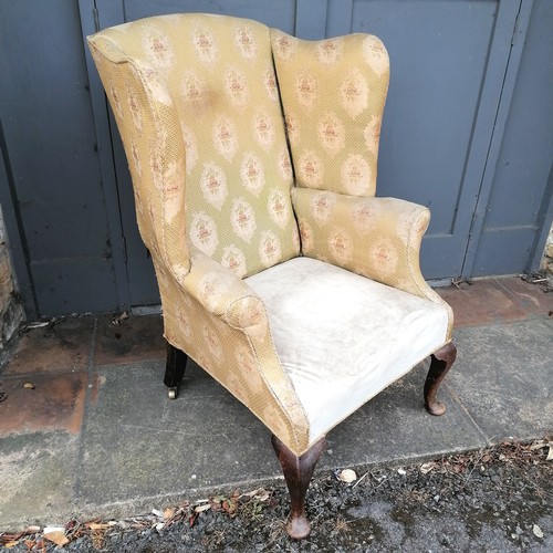 473 - Antique Queen Anne style wing back arm chair, with original horsehair filling, and part upholstery, ... 