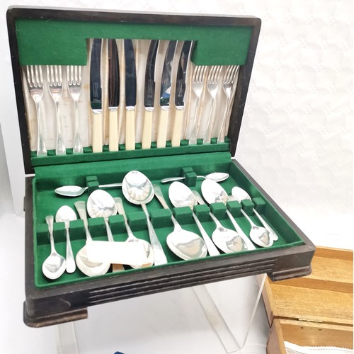 502 - Complete 26 piece 'Brighton' cutlery cabinet by Thomas Turner t/w box of mixed cutlery inc Mappin & ... 