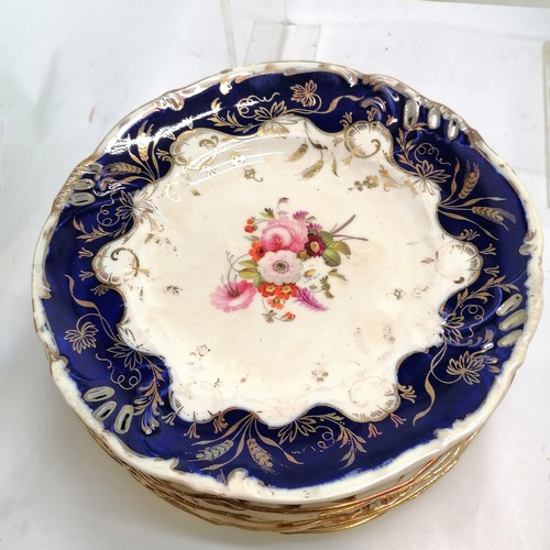 505 - Victorian hand decorated floral & gilded dessert service comprising fruit comport (25cm high and has... 