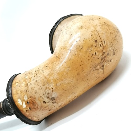 540 - Antique large meerschaum pipe with white metal mounts and horn mouthpiece - 55cm long - bowl slight ... 