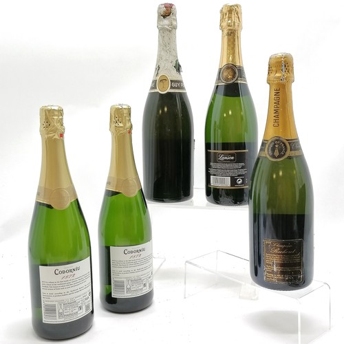 562 - 3 x unopened Champagne bottles - Lanson black label, Rocherel & Guy Perrion (foil has deterioration)... 