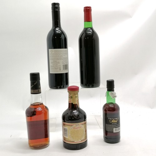 567 - 5 x unopened bottles ~ Drambuie whisky liqueur 35cl, Calvados Pierre Huet 35cl, Taylor's select port... 