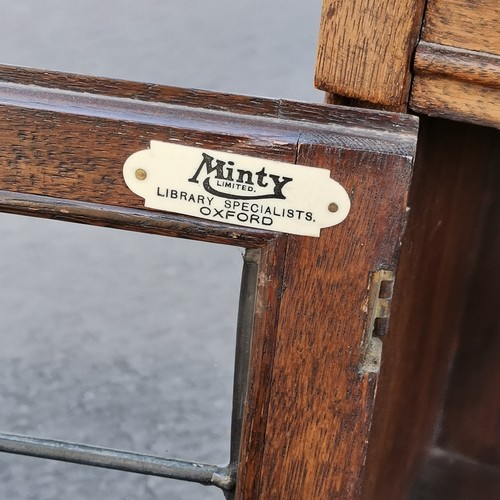 588 - 1930's oak interesting sectional corner library by Minty Ltd Library Specialists, Oxford, can be use... 