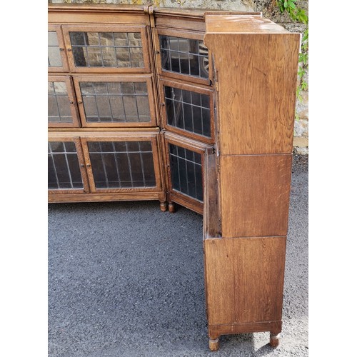 588 - 1930's oak interesting sectional corner library by Minty Ltd Library Specialists, Oxford, can be use... 