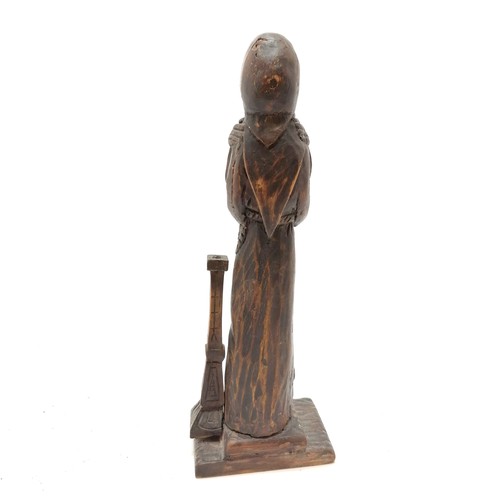 596 - Antique hand carved religious figure of a monk with rosary - 31cm