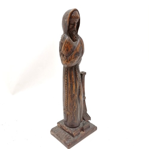 596 - Antique hand carved religious figure of a monk with rosary - 31cm