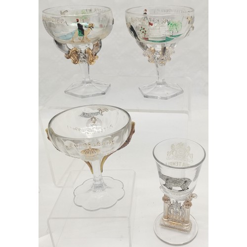 604 - Interesting collection of assorted Syria Shrine convention goblets, 1 being New Orleans April 1910, ... 