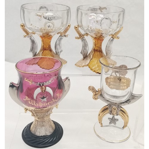 604 - Interesting collection of assorted Syria Shrine convention goblets, 1 being New Orleans April 1910, ... 