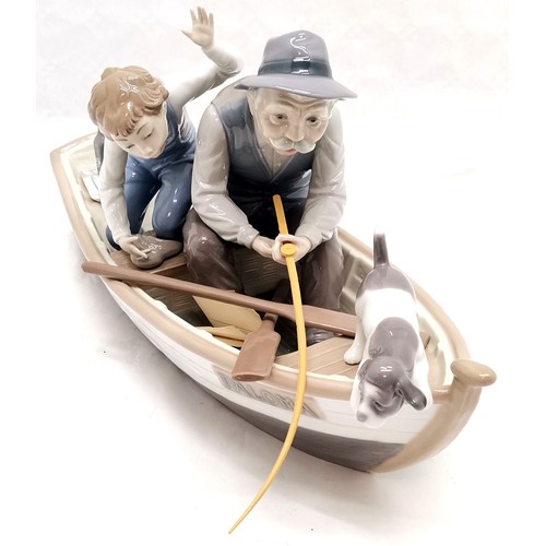 611 - LLadro figure group 'Fishing with gramps' of Grandpa showing his Grandson and his dog how to fish in... 