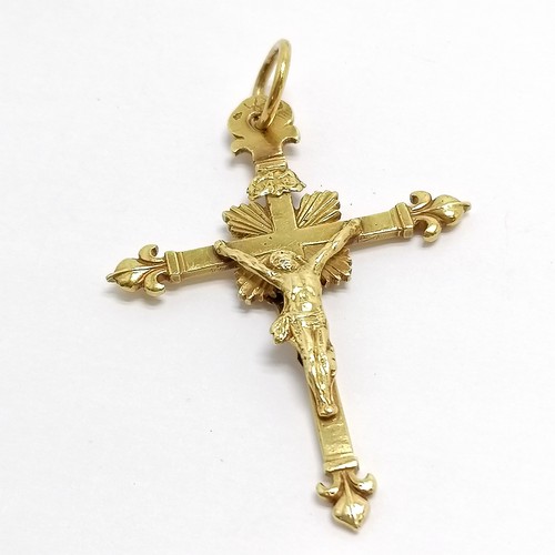 700A - Continental / French antique 18ct hallmarked gold crucifix in an Asprey box - total height 64mm & 11... 