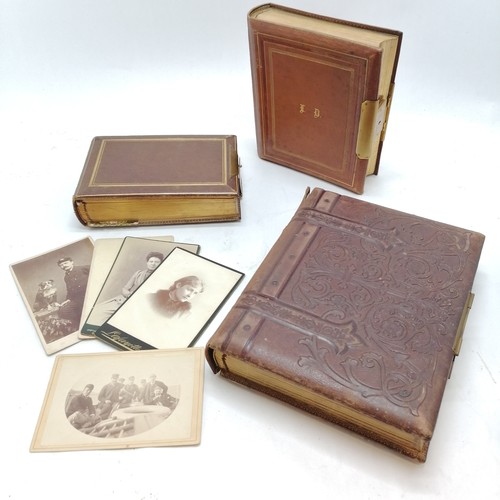 62 - 3 x antique albums containing qty of cabinet photos / CDV's inc actresses - ex property of Sir Laure... 